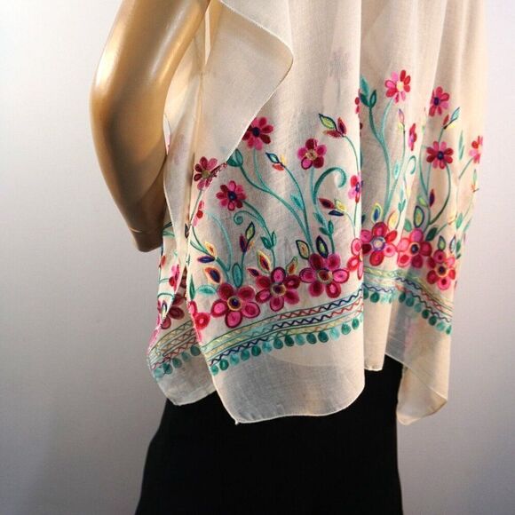 Charlotte Daniel Sheer Floral Embroidered Cover Up Top One Size - Picture 6 of 11
